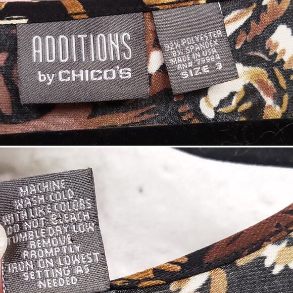 Chico's Additions Sz 3 Black Brown Artsy Printed Top 3/4 Sleeves Chicos XL 16 - Picture 12 of 12